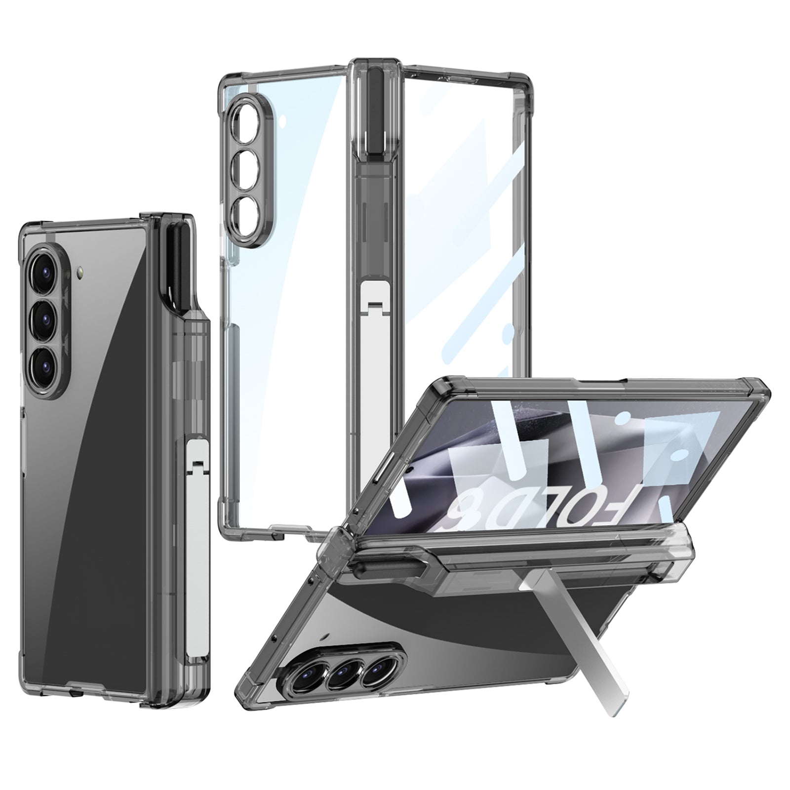 GKK For Samsung Galaxy Z Fold6 5G Case Drop-Proof Airbag Hinge PC Phone Case with Pen Slot - Transparent Black GKK For Samsung Galaxy Z Fold6 5G Case Drop-Proof Airbag Hinge PC Phone Case with Pen Slot - Transparent Black